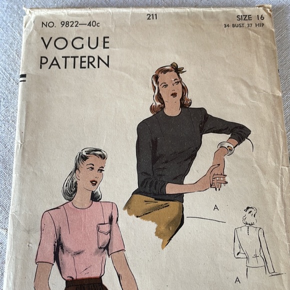 Vintage Vogue Pattern, 9822, size 16, bust 34, hip 37, ca 1940's - Picture 2 of 9